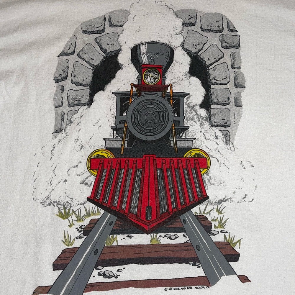 Vintage 1992 Train Painting Double Sided Graphic Shirt XL